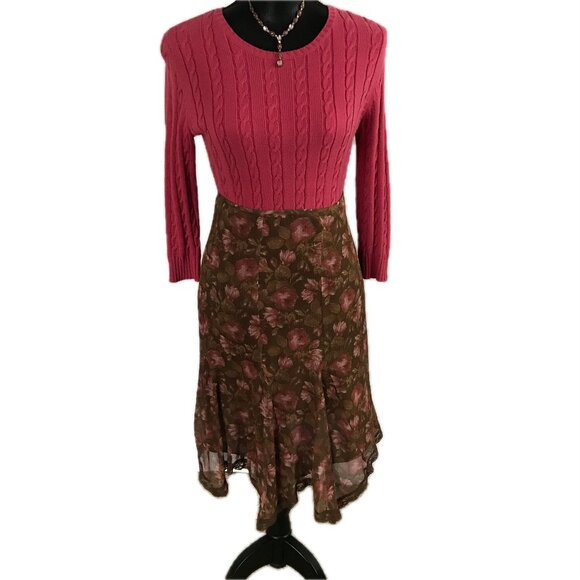 Context Dresses & Skirts - 🌸 🌻 Context Brown & Pink Floral Patterned Skirt – Sz 4P